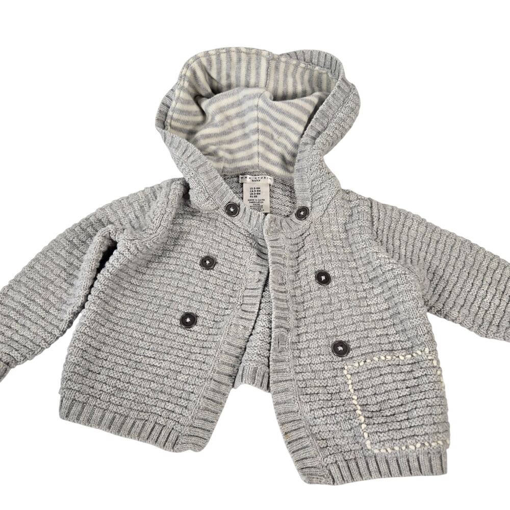 Max Studio Chunky Heavyweight Knit Jacket Sweater with Striped Hood 3-6 month